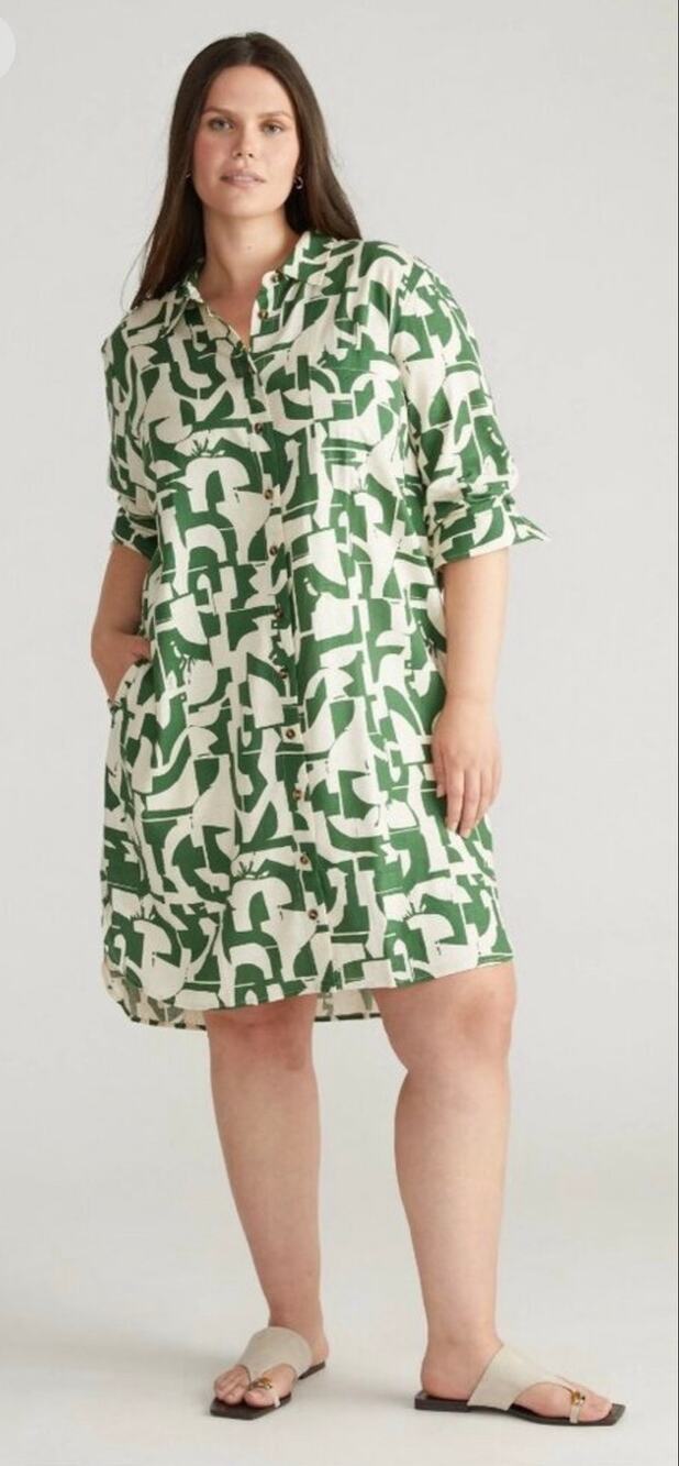 Universal Standard Seaside Linen Shirtdress, XS 10-12 Green White Hedge NWT